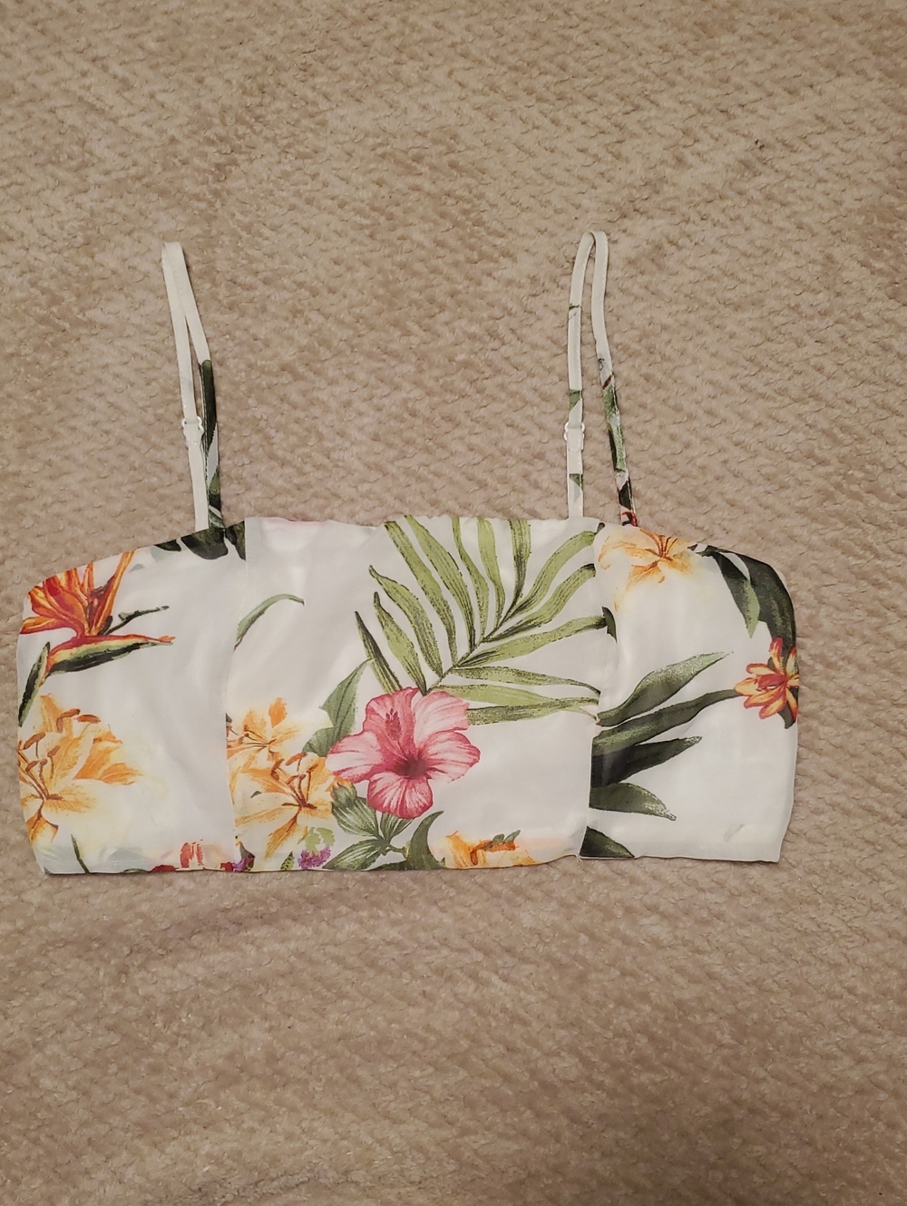 Miss Avenue White Tropical Floral Crop Tank